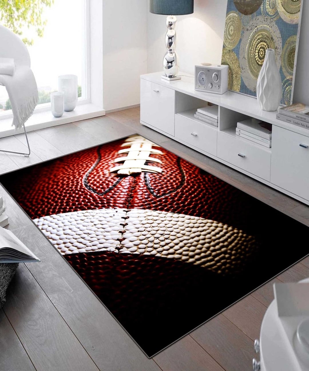 American Football Rug, American Football Ball. Fun Rug, Modern Rug ...