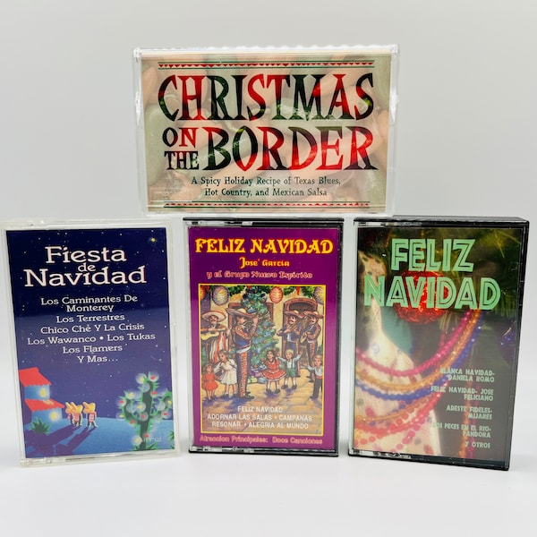 Spanish Language Christmas Music 4-Pack Cassette Tape Lot - Vintage Holiday Texas Blues, Hot Country, Mexican Salsa, musica en español