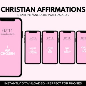 Pink Bible verse wallpapers | 5 pack affirming Christian wallpapers for phone | Minimalistic aesthetic background | Faith based | Digital