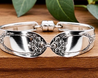 Vintage Floral Spoon Bracelet | Handmade Silverware Jewelry | Magnetic Clasp Bracelet | Repurposed Flatware | Unique Gift for Her