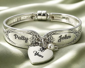 Personalized Spoon Bracelet, Engraved Anniversary Keepsake, Vintage Silverware