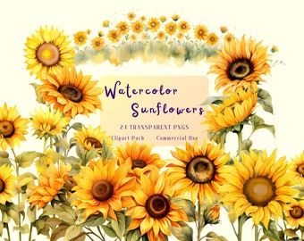 Watercolor Sunflower Clipart, Fall Botanical PNG (Digital Download)