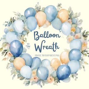 Blauer Ballon Kranz Clipart, Einzelbild, Nursey, Baby Shower Einladung Clip Art, digitaler Download, transparente Png, kommerzielle Nutzung
