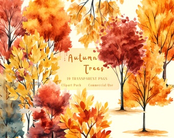 Aquarel herfstboom clipart, herfstgebladerte png-afbeeldingen (digitale download)