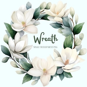 Magnolien Kranz Clipart, Einzelbild, große Blumen Clipart, Hochzeitseinladung Clip Art, digitaler Download, transparente PNG, kommerzielle Nutzung