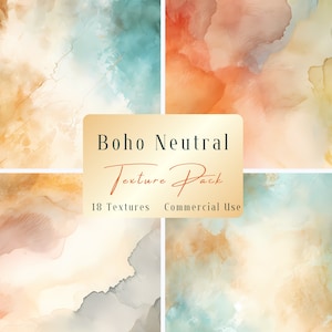 Neutral Boho Watercolor Background, Texture Digital Papers, PNG, Bohemian washes, Printable Paper, Journal, Commercial Use