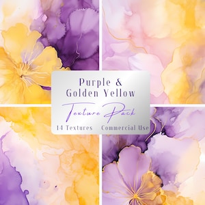 Fundo aquarela roxo e amarelo dourado, papel digital de textura, lavagens, papel para impressão, diário, uso comercial
