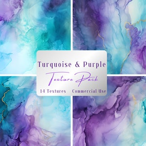 Fundo aquarela turquesa e roxo, papéis digitais de textura, PNG, lavagens, páginas de scrapbook, papel para impressão, diário, uso comercial