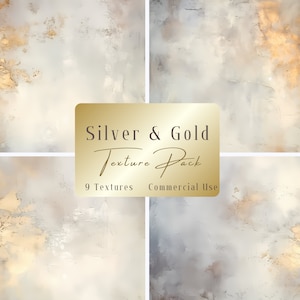 Silver and Gold Background, Texture Digital Paper, PNG, Metallic Watercolor washes, Printable Paper, Journal, Commercial Use