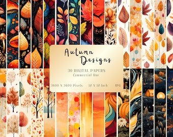 Watercolor Autumn Paper, Fall Leaves Scrapbook Paper (JPG Digital Download)