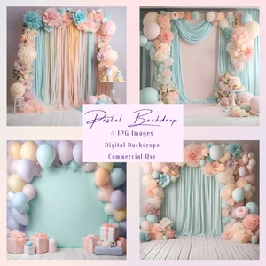 Cenários digitais pastel arco de balão, cenários de estúdio, fundo fotográfico, papel digital, papel para impressão, download instantâneo, uso comercial
