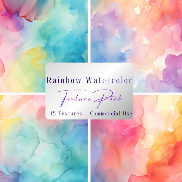 Rainbow Watercolor Background, Texture Digital Papers, PNG, Unicorn Color washes, Printable Paper, Journal, Commercial Use