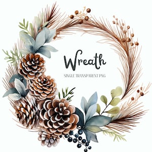 Clipart couronne de pomme de pin, une image, grand hiver clipart, faire-part de mariage Clip Art, téléchargement numérique, PNG transparent, usage Commercial