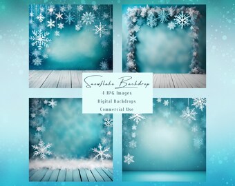 Snowflake Winter Digital Backdrops, Studio Photo Backgrounds (JPG Instant Download)