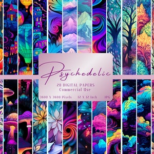 Psychedelic Digital Paper, Rainbow Patterns, Scrapbook Pages, Printable Paper, Journal, Instant Download, Commercial Use