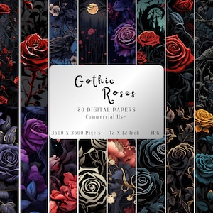 Gothic Floral Watercolor Digital Paper, Rose, Scrapbook Pages, Printable Paper, Journal, Instant Download, Commercial Use
