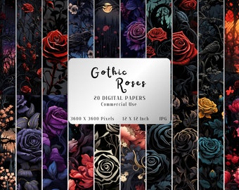 Gothic Floral Watercolor Digital Paper, Rose, Scrapbook Pages, Printable Paper, Journal, Instant Download, Commercial Use