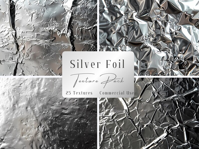 Silver Foil Textures Digital Paper, Metallic Backgrounds, Crumpled ...