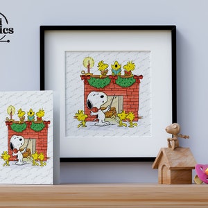 Un canto di Natale, Snoopy di Natale, illustrazione carina di arachidi, celebrazione delle vacanze, arte cartolina, scuola materna - arte per bambini, clipart digitale,