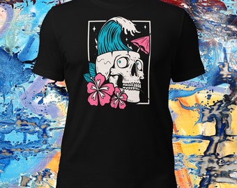 Punk Music Shirt, Vibrant Floral Skull Tee, Pop Punk Tshirt, Funny Colorful Punk Rock T-Shirt, Surf Clothing