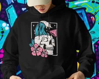 Vibrant Floral Skull Pop-Punk Hoodie - Gothic Rock Music Lover Gift Sweatshirt