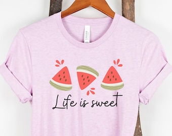 La vida es dulce camisa de sandía, camisa de verano, camisa de sandía, camisa de playa, camiseta de verano, camiseta de sandía, camiseta de verano, linda camisa de verano