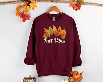 Sudadera Fall Vibes, sudaderas de otoño, ropa de otoño, sudadera de otoño, sudadera con capucha de otoño, hojas de otoño, hojas de otoño, sudadera de cuello redondo de otoño