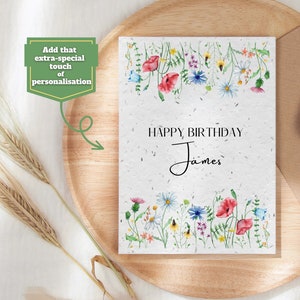 Pflanzliche Samen Geburtstagskarte, Biologisch abbaubares Samenpapier, Wildblume Geburtstagskarte, Pflanzbares umweltfreundliches Geschenk, Biene freundlich