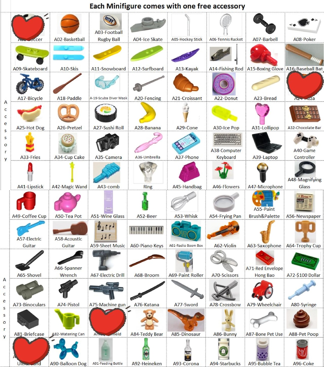 Lot of 100 Available - LEGO Minifigure Accessories: Choose From