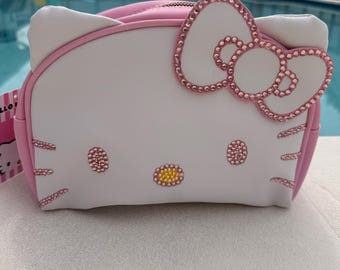 Hello Kitty Rhinestone Cosmetic Bag | Kawaii Makeup Bag | Pink Travel Toiletry Pouch | Cute Sanrio-Inspired Zipper Case