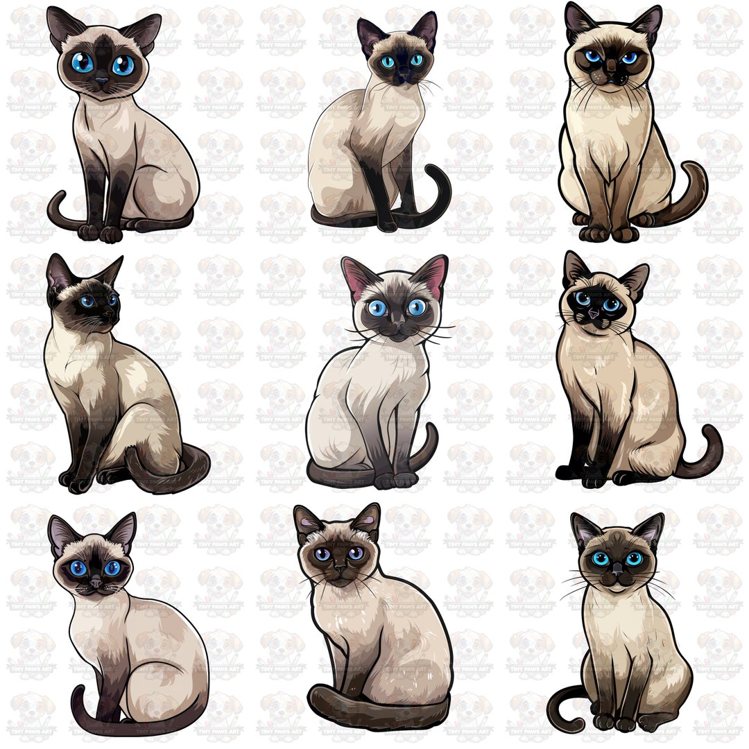 9 Cartoon Adorable Siamese Cat Printable Clipart High Quality JPG PNG ...