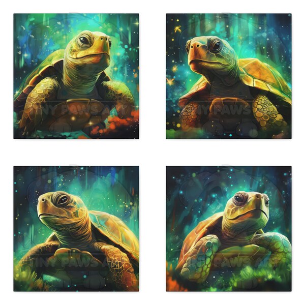 Majestic Tortoise Set of 4 PNG SVG Clipart Nature Painting Wall Art Sublimation Designs Instant Download Digital Prints Commercial Use