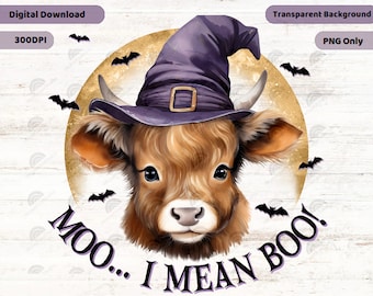 Moo I Mean Boo Png, Halloween Cow Png, Highland Longhorn Cow Png, Halloween Heifer Png, Cute Cow Png, Western Halloween Png, Cow Png