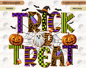 Trick or Treat PNG, Halloween Png, Halloween Sublimation Design, Spooky Pumpkin Png, Spooky Season Png, Digital Download, Kids Design