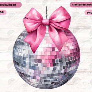 Disco Ball Coquette Bow Png, New Years Png, 2025 Png, Pink Christmas Png, Christmas Trending Png, Retro Holidays Png, Holiday Vibes Png