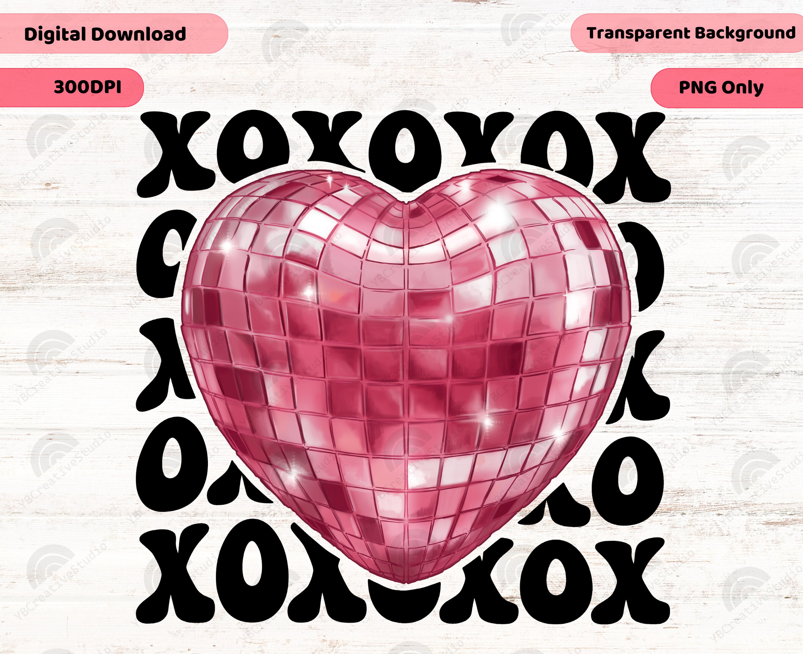 XOXO Png, Heart Disco Ball Png, Retro Valentine Png, Love Png, Groovy ...