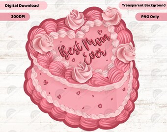 Best Mom Ever Cake PNG, Retro-Herz-Design (Digitaler Download)