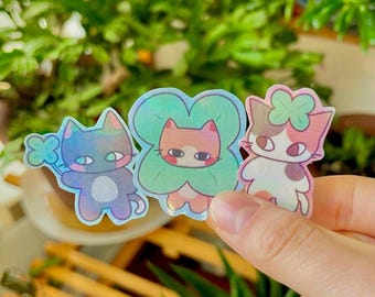 Holographic Lucky Four Clover Cat Stickers | Aesthetic cute stickers + sticker pack