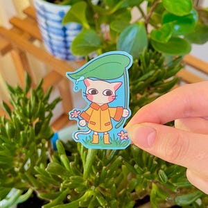 Rainy Day Flower Cat Sticker | Aesthetic Cute Cat Sticker