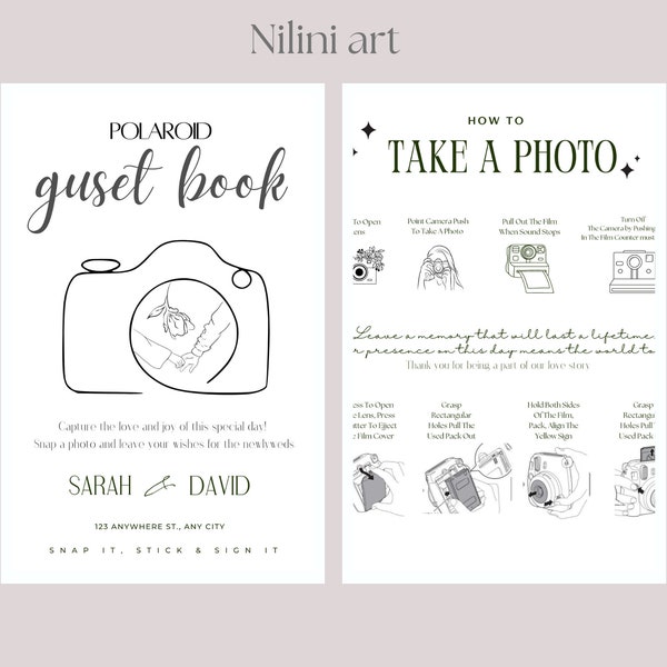 Polaroid Editable Template Guest Book Sign, Instax Instructions,, How To Load New Film Camera Instructions, How To Take A Photo, Personalize