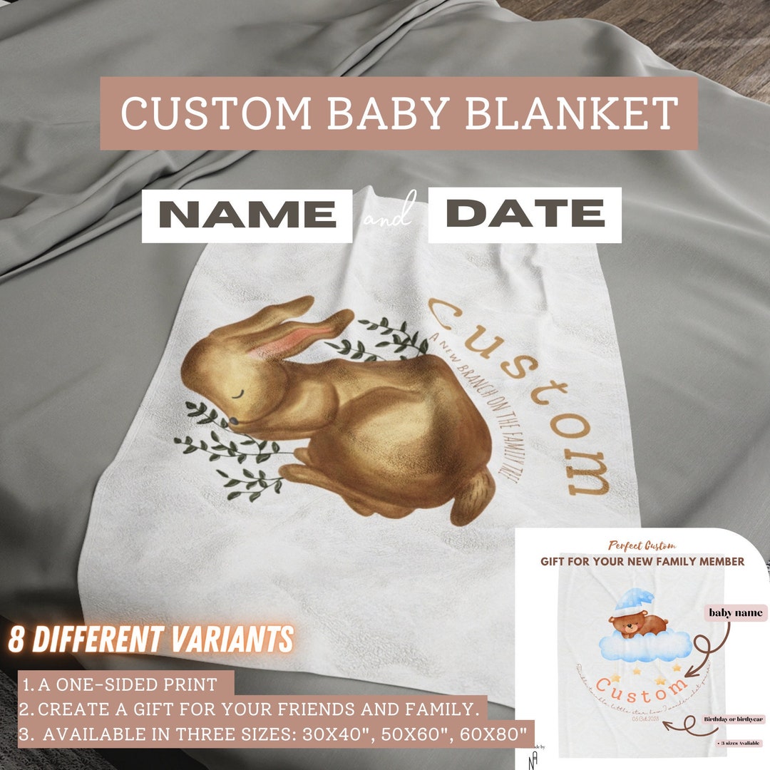 Personalized Custom Baby Name and Birthdate Blanket Newborn Etsy