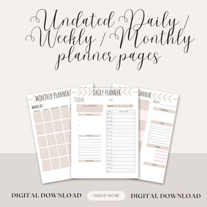 Digital Non Dated Daily, Weekly, Monthly Planner Pages