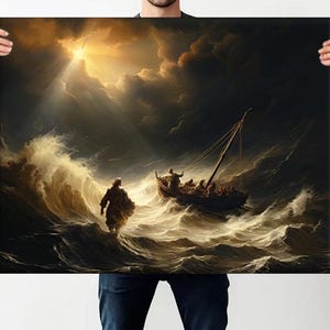 Jesus Walking on Water Matte Canvas Framed | Religious Wall Art