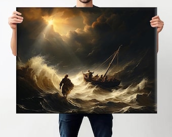Jesus Walking on Water Matte Canvas Framed | Religious Christian Wall Art