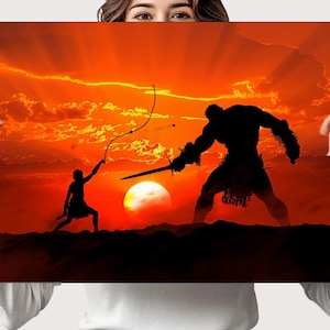 David and Goliath Painting Portrait | Wall Decor | Religious Art