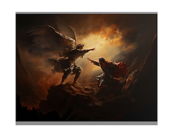 Jacob Wrestles Angel Painting: Biblical Canvas Wall Art