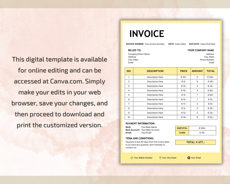 Invoice Template Editable With Canva Invoice for Small - Etsy