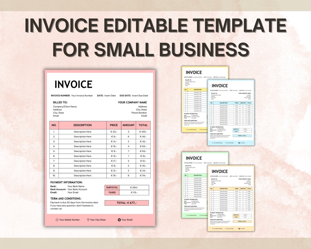 Invoice Template Editable With Canva Invoice for Small - Etsy