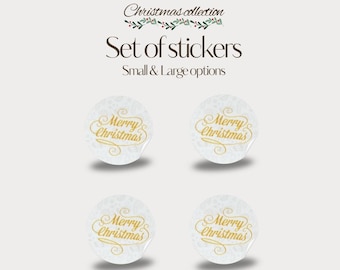 Small or Large - White & Gold "Merry Christmas" Christmas Stickers