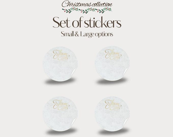 Small or Large - Gold & White "From" Christmas Stickers